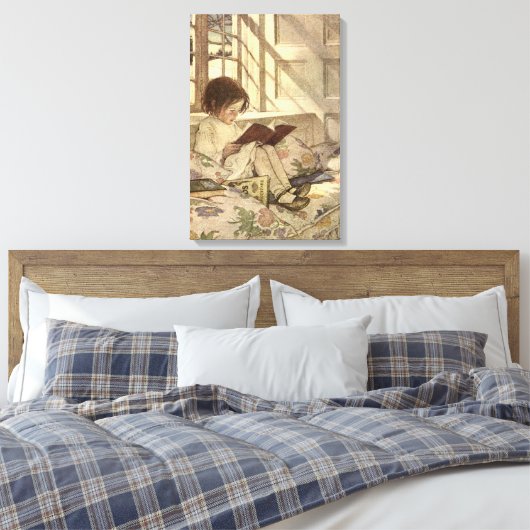  kind Een boek lezen, Jessie Willcox Smith Canvas Afdruk (Insitu (Slaapkamer))