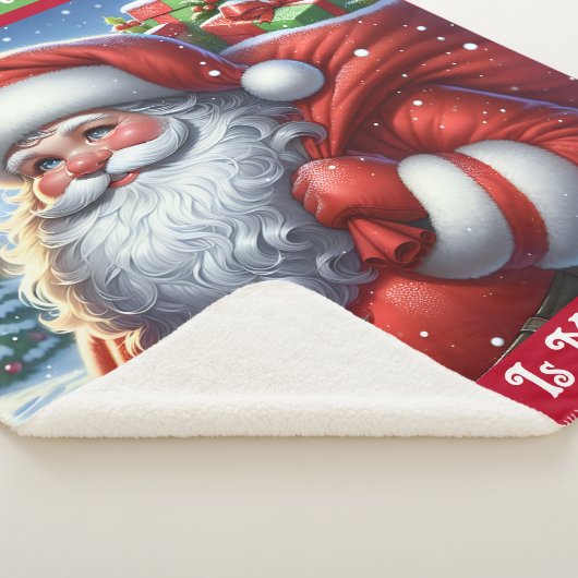 Kind Eerste Kerstman Aangepaste Naam Sherpa Deken (3/4)