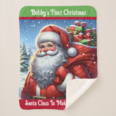 Kind Eerste Kerstman Aangepaste Naam Sherpa Deken (Voorkant)