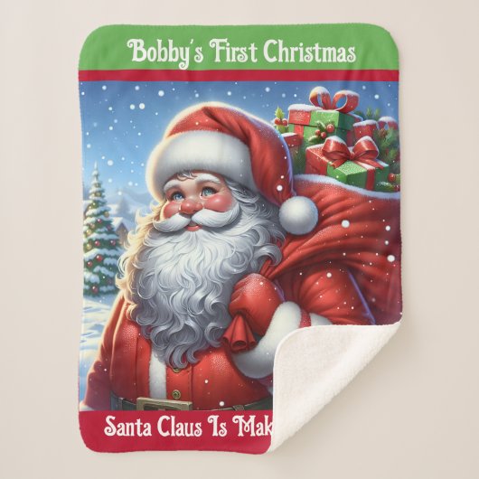 Kind Eerste Kerstman Aangepaste Naam Sherpa Deken (Voorkant)