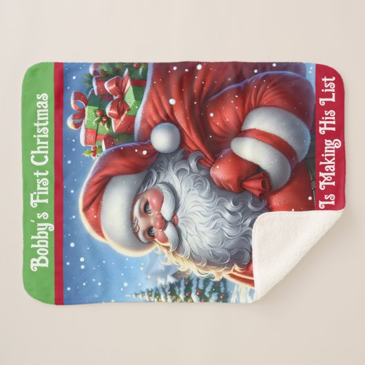 Kind Eerste Kerstman Aangepaste Naam Sherpa Deken (Voorkant (horizontaal))