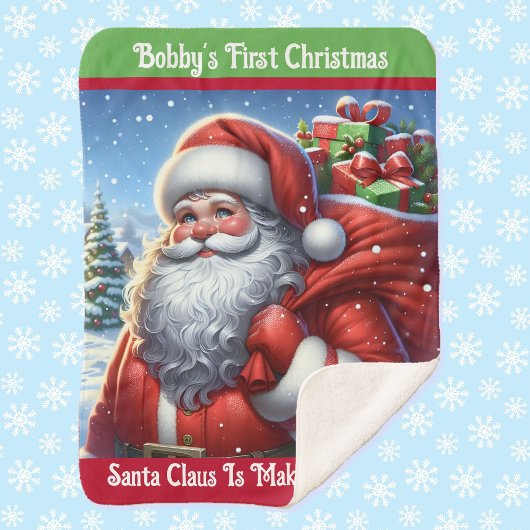 Kind Eerste Kerstman Aangepaste Naam Sherpa Deken