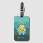 Kind Egel Voetbalspeler Turquoise Stripes Bagagelabel (Voorkant (verticaal))