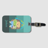 Kind Egel Voetbalspeler Turquoise Stripes Bagagelabel (Voorkant (horizontaal))