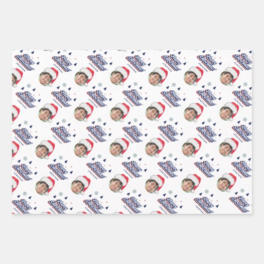 Kind - Eigen foto en naam Santa Hat Retro Xmas Fun Inpakpapier Vel (Voorkant 3)