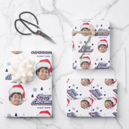 Kind - Eigen foto en naam Santa Hat Retro Xmas Fun Inpakpapier Vel