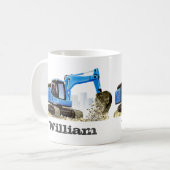 Kind - Eigen naam blauwe graafmachine Koffiemok (Voorkant links)