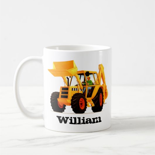 Kind - Eigen naam Gele constructiedruger Koffiemok (Links)