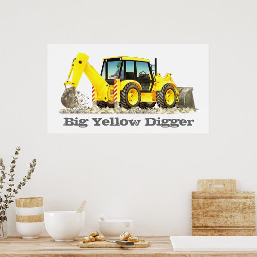 Kind - Eigen vrachtwagens - Gele dikker Poster (Keuken)