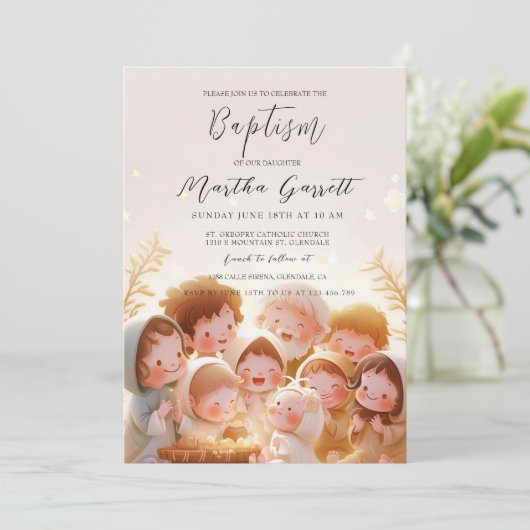 Kind en Familie Illustratie Meisje Doop Kaart (Staand voorkant)