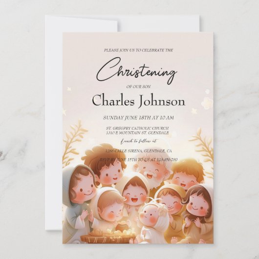 Kind en familie illustratie Zoon doop Kaart (Voorkant)