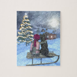 Kind en hond die naar de Santa Puzzle kijkt Legpuzzel