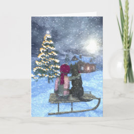 Kind en Hond Kijken voor Santa Christmas Kaart