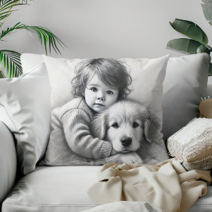 Kind en hond onschuld gevangen schets effect kussen