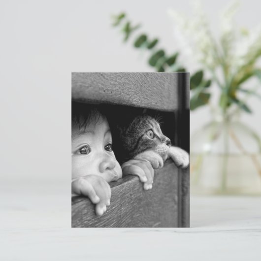Kind en kat briefkaart (Staand voorkant)