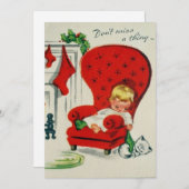  kind en kat wachten op de kerstman feestdagenkaart (Voorkant / Achterkant)