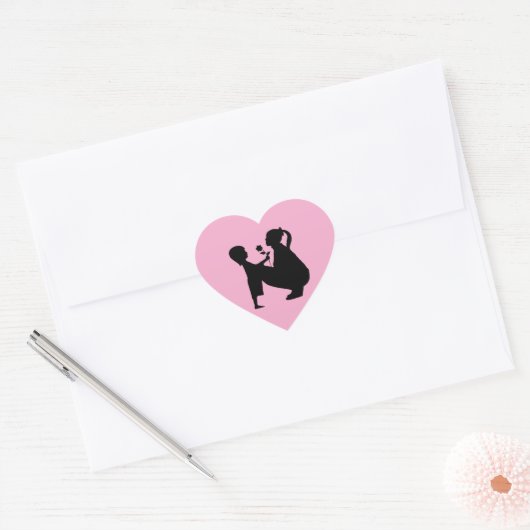 Kind en moeder hartvormige Sticker (Envelop)