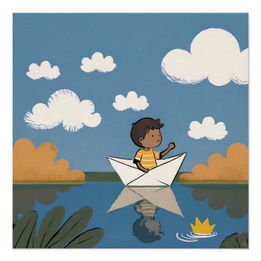 Kind en papieren boot Poster (Voorkant)
