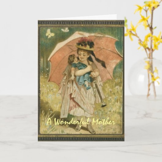 kind en pop Moederdag Kaart (Gele Bloem)