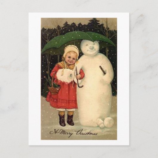Kind- en Snowman-kerstkaart Feestdagenkaart (Voorkant)