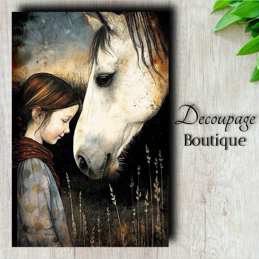 Kind en Witte Paard Découpage Tissuepapier