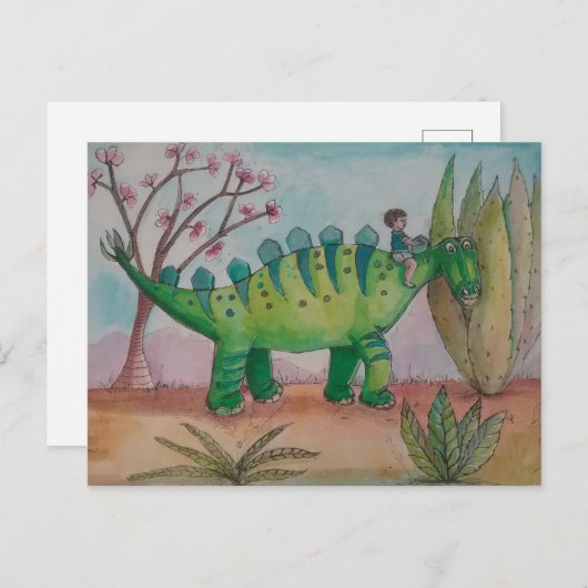 Kind en zijn huisdier dinosaurus briefkaart (Voorkant / Achterkant)