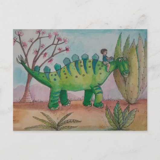 Kind en zijn huisdier dinosaurus briefkaart (Voorkant)