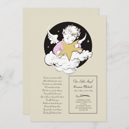 Kind engel Roze Bekendmaking van het leven Aankondiging (Voorkant / Achterkant)