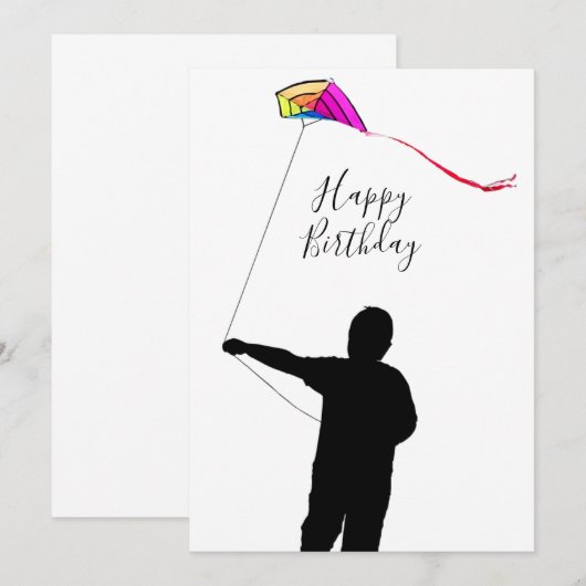 Kind Flying Kite Spring Happy Birthday Kaart (Voorkant / Achterkant)