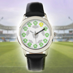 Kind Football Watch - met Green Hooped Shirten Horloge