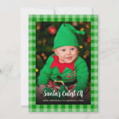 Kind Foto Green Plaid Santa's Schattigee Elfkerst Feestdagenkaart (Voorkant)