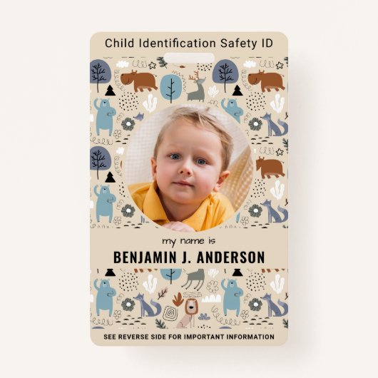 Kind Foto ID Noodsituatie Schattigee Bos Dieren Ki Badge (Voorkant)