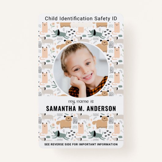 Kind Foto Identificatie Veiligheid Hond Patroon Ki Badge (Voorkant)