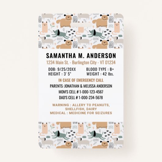 Kind Foto Identificatie Veiligheid Hond Patroon Ki Badge (Achterkant)