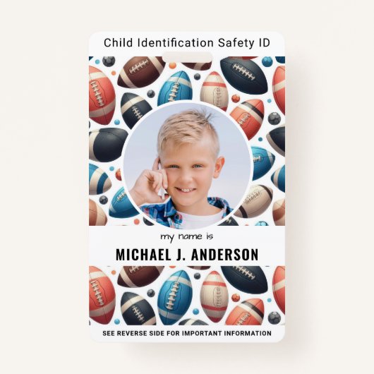 Kind Foto Noodsituatie ID Jongens Kinder Identific Badge (Voorkant)