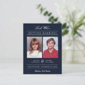 Kind Foto Sla de datum op | Marineblauw Briefkaart (Staand voorkant)