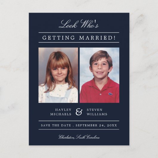 Kind Foto Sla de datum op | Marineblauw Briefkaart (Voorkant)