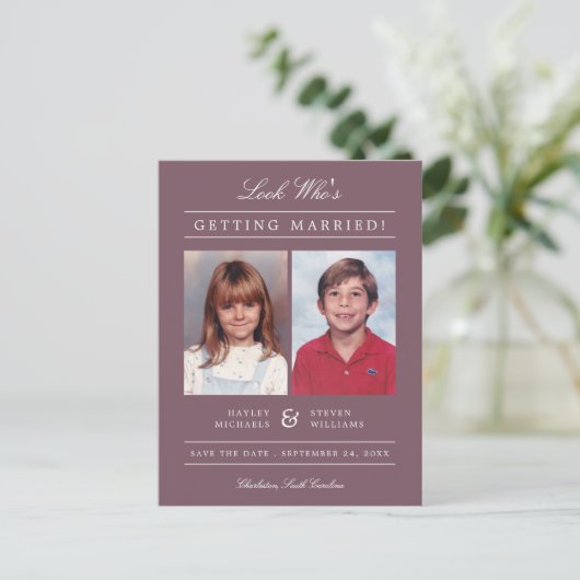 Kind Foto Sla de datum op | Mauve Briefkaart (Staand voorkant)