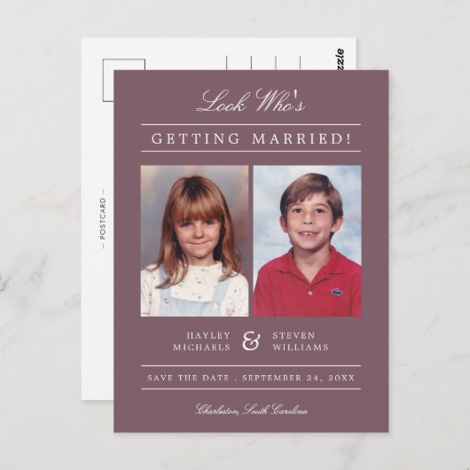 Kind Foto Sla de datum op | Mauve Briefkaart (Voorkant / Achterkant)