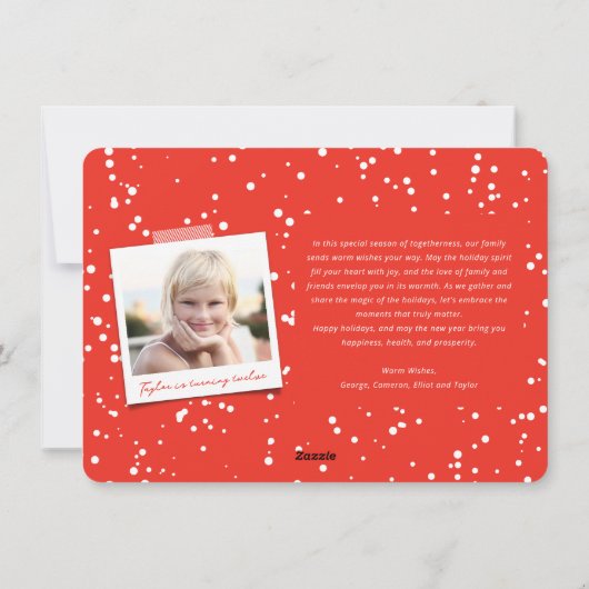 Kind Foto van Peace & Joy Cartoon kerstboom Feestdagenkaart (Achterkant)