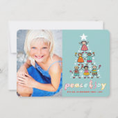 Kind Foto van Peace & Joy Cartoon kerstboom Feestdagenkaart (Voorkant)