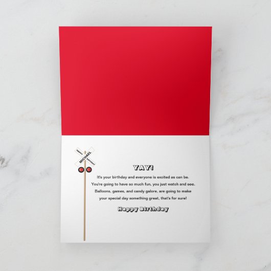 Kind Fun Birthday Train and Engineer Name Insert Kaart (Binnen)