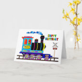 Kind Fun Birthday Train and Engineer Name Insert Kaart (Gele Bloem)