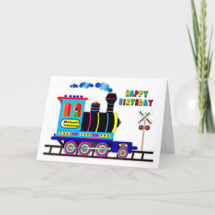 Kind Fun Birthday Train and Engineer Name Insert Kaart