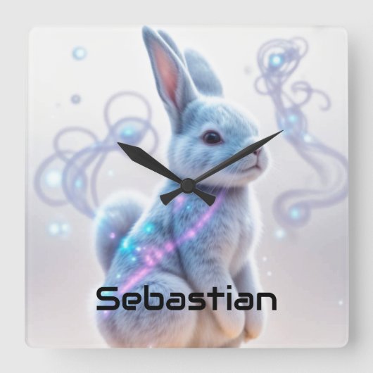 Kind Galaxy Blue Bunny Vierkante Klok (Voorkant)