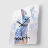 Kind Galaxy Blue Bunny Vierkante Klok (Hoek)