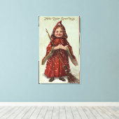 Kind Gedrukt in rode kleding Canvas Afdruk (Insitu (Houten vloer))