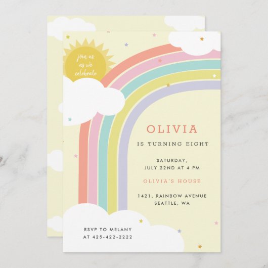 Kind geel voor regenboog, zon en wolken kaart (Voorkant / Achterkant)