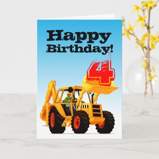 Kind - Gele Digger - Aangepast - vierde verjaardag Kaart (Gele Bloem)