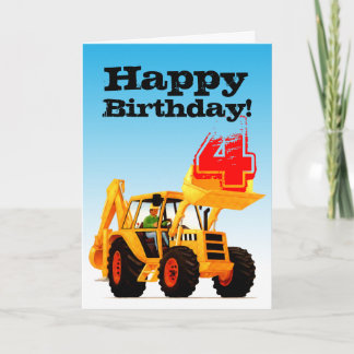 Kind - Gele Digger - Aangepast - vierde verjaardag Kaart